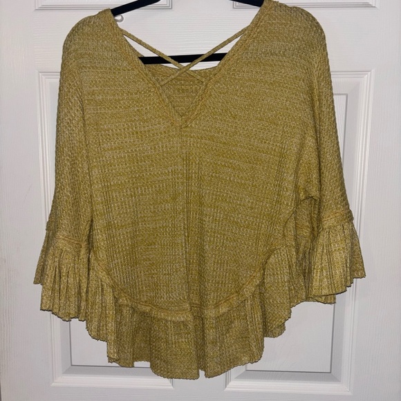 Mustard Yellow Knit Top with Ruffle Sleeves - Picture 1 of 3
